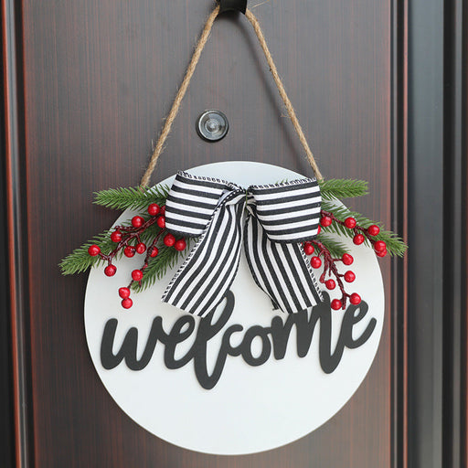Christmas Black Striped Bow Front Door Decoration 12 Inch Artificial Wreath Accent