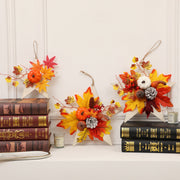 Mini Artificial Pumpkin Maple Leaf Pentagram Wreath, Fall Thanksgiving Decor, Bulk Wholesale