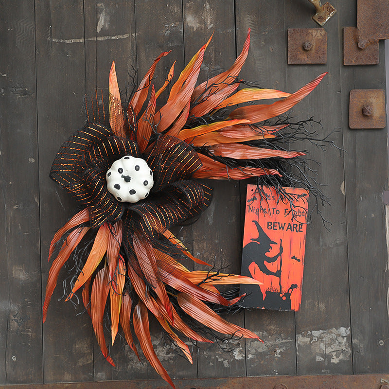 Halloween Wooden Witch Sign Wreath 20 Inch Mesh Artificial Decoration