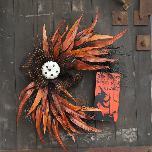 Halloween Wooden Witch Sign Wreath 20 Inch Mesh Artificial Decoration