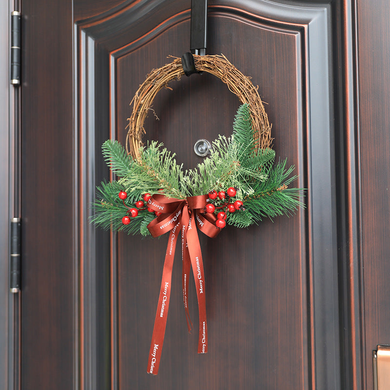 Christmas Pine Needle Bow Berry Wreath 12 Inch Artificial Holiday Decoration