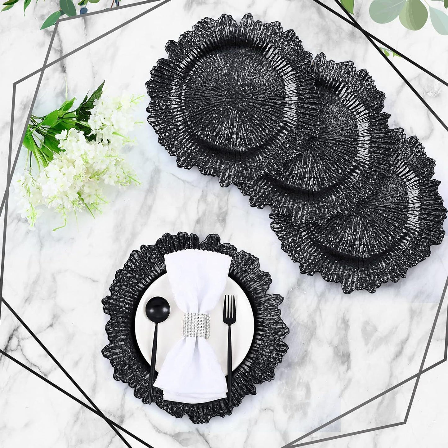 Premium 100 Pcs 13" Gold Charger Plates Set Metallic Ruffled Rim Wedding Party Holiday Decor with Elegant All-Weather Table Settings