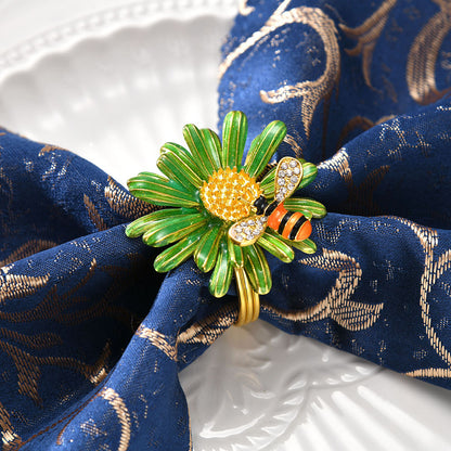 Bulk 6 Pcs Daisy Sunflower Napkin Rings Gold Bee Napkin Ring Holders for Wedding Party and Dining Table Decor Wholesasle