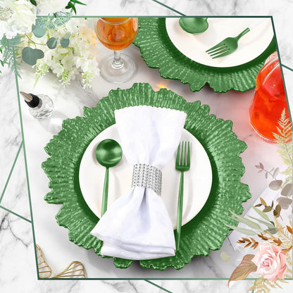 Premium 100 Pcs 13" Gold Charger Plates Set Metallic Ruffled Rim Wedding Party Holiday Decor with Elegant All-Weather Table Settings