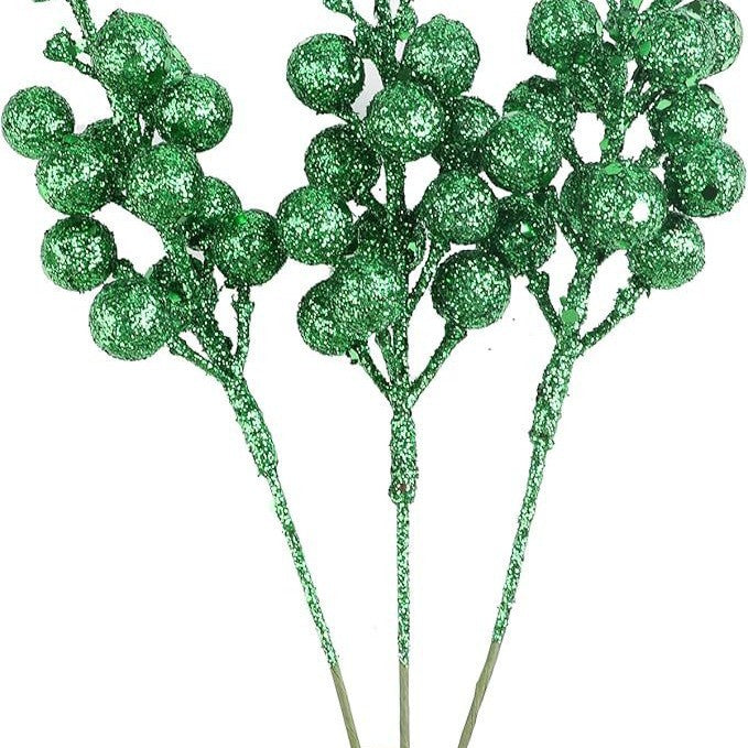 Bulk 14 Pcs Silver Christmas Glitter Berry Stems 7.8 Inch Artificial Picks for Tree Ornaments DIY Xmas Wreaths Holiday Home Decor Wholesale