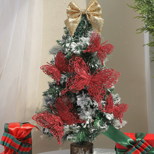 9-Piece 3D Glitter Double-Layer Hollow Butterfly Christmas Decor Set (3 Sizes) + 9 Clips