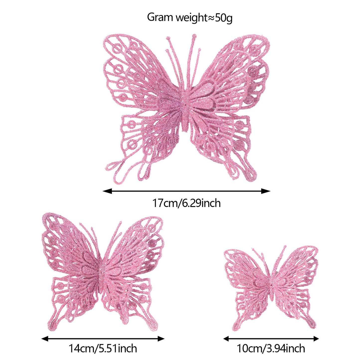 9-Piece 3D Glitter Double-Layer Hollow Butterfly Christmas Decor Set (3 Sizes) + 9 Clips