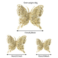 9-Piece 3D Glitter Double-Layer Hollow Butterfly Christmas Decor Set (3 Sizes) + 9 Clips