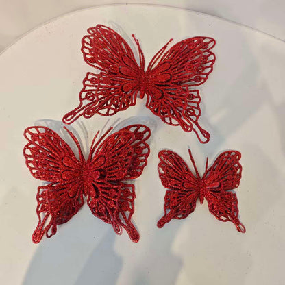 9-Piece Christmas Butterfly Decor Set 3D Glitter Double-Layer Hollow - TreeWallWreath Decor + 9 Clips
