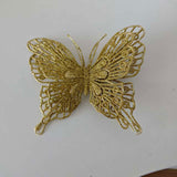 9-Piece Christmas Butterfly Decor Set 3D Glitter Double-Layer Hollow - TreeWallWreath Decor + 9 Clips