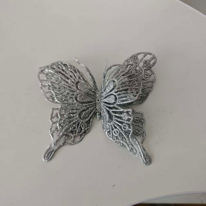 9-Piece Christmas Butterfly Decor Set 3D Glitter Double-Layer Hollow - TreeWallWreath Decor + 9 Clips