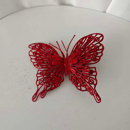 9-Piece Christmas Butterfly Decor Set 3D Glitter Double-Layer Hollow - TreeWallWreath Decor + 9 Clips