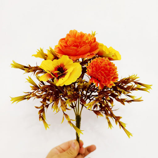 9.5 Inch Artificial Autumn-Colored Flower Bush, UV Resistant, Small, Bulk Quantity for Indoor and Outdoor Use