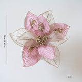 9.84 Inches Glittery Poinsettia Christmas Tree Ornaments - Gold & Pink Faux Velvet & Mesh Flowers