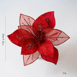 9.84 Inches Glittery Poinsettia Christmas Tree Ornaments - Gold & Pink Faux Velvet & Mesh Flowers