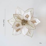 9.84 Inches Glittery Poinsettia Christmas Tree Ornaments - Gold & Pink Faux Velvet & Mesh Flowers