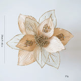 9.84 Inches Glittery Poinsettia Christmas Tree Ornaments - Gold & Pink Faux Velvet & Mesh Flowers