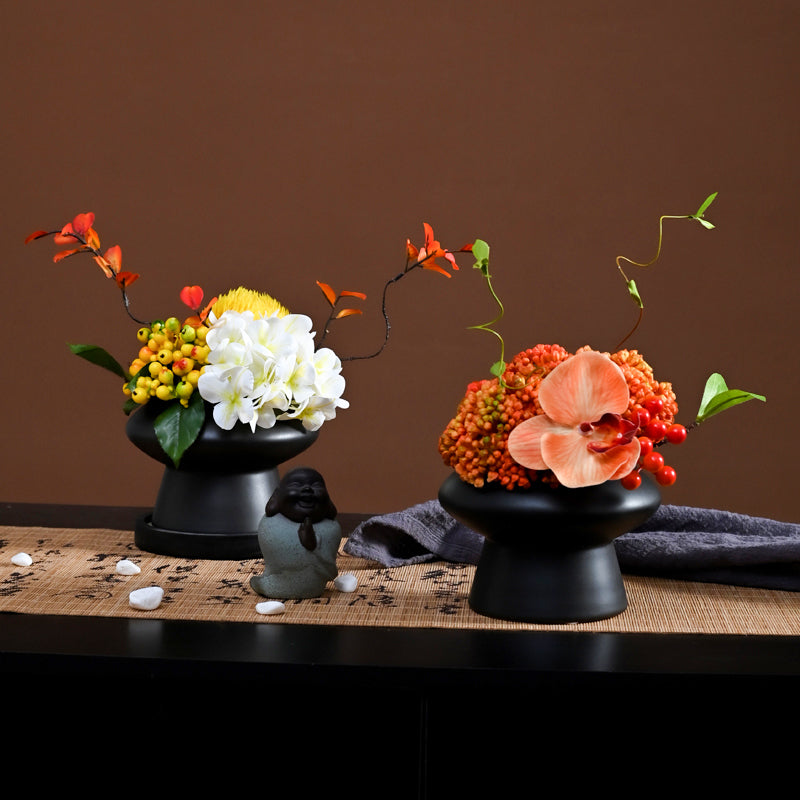 9.8 Inch Artificial Flower Bouquet with Ceramic Vase, 1 Pc, Classic Luxury Design for Restaurant and Bar Decor