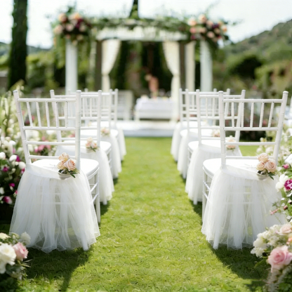 20-Pack Bridal Shower Chair Tutu Skirts - White Tulle Chair Decor for Wedding/Party