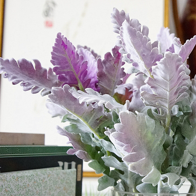 15 Inch Lambs Ear Leaves and Dusty Miller Stems, 15 Pcs Real Touch Silver Ragwort Foliage Artificial Leaves Bulk