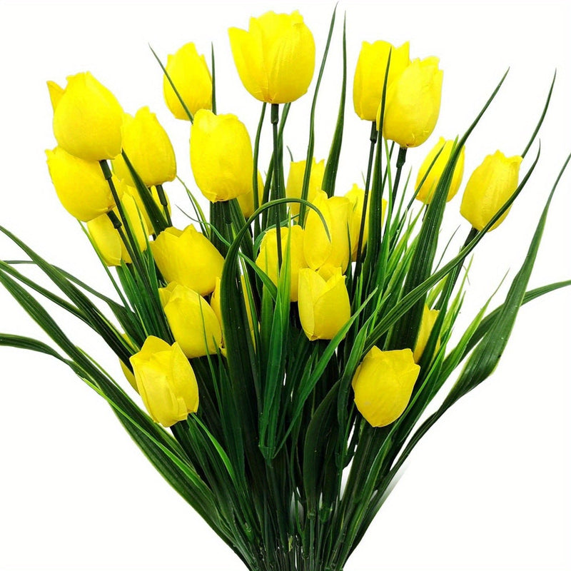 4 Bundles UV-Resistant Artificial Tulip Bushes for Indoor Outdoor Decor, Silk Flowers