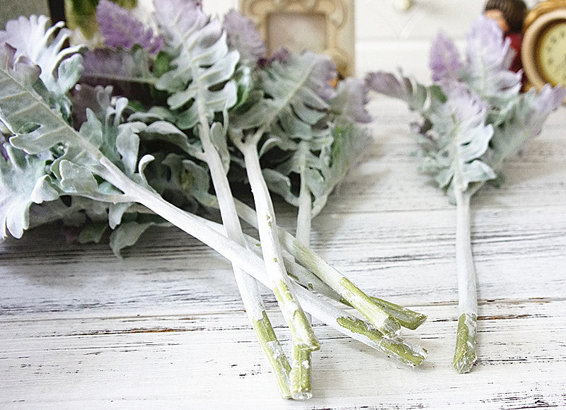 15 Inch Lambs Ear Leaves and Dusty Miller Stems, 15 Pcs Real Touch Silver Ragwort Foliage Artificial Leaves Bulk