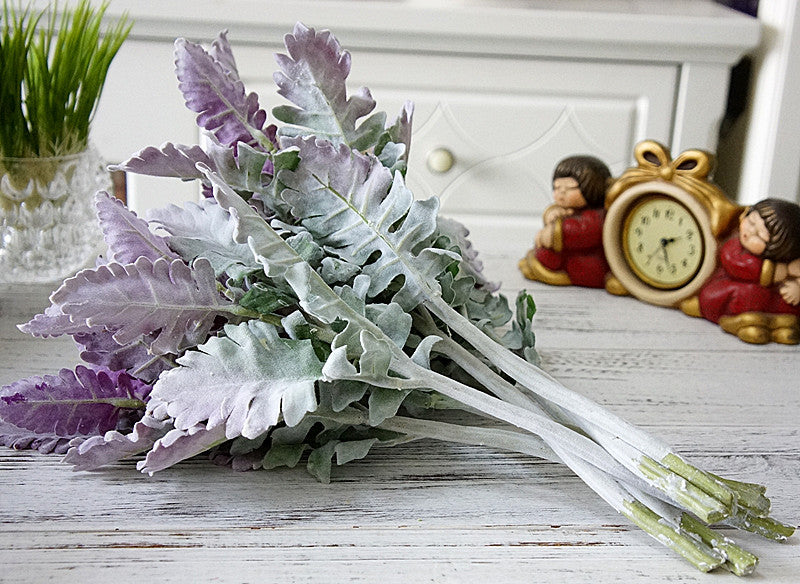 15 Inch Lambs Ear Leaves and Dusty Miller Stems, 15 Pcs Real Touch Silver Ragwort Foliage Artificial Leaves Bulk