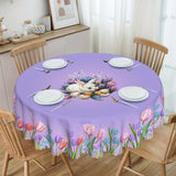 Bulk Spring Rabbit Tulip Printed Tablecloth Stain Resistant Waterproof Embossed Edge Technology Easter Purple Flower Decor Perfect for Events Parties Wholesale