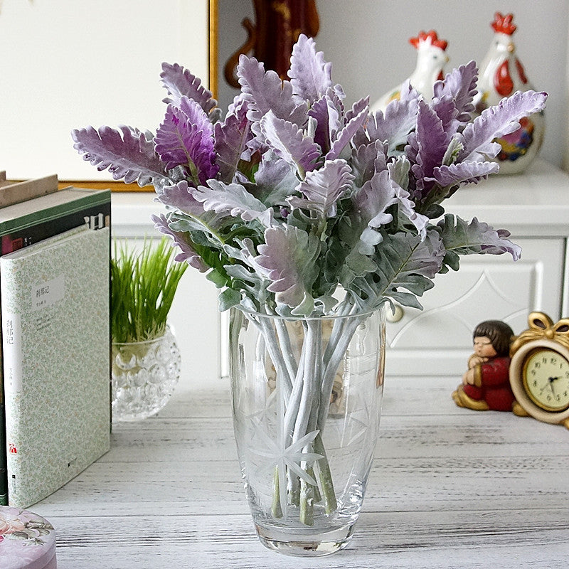 15 Inch Lambs Ear Leaves and Dusty Miller Stems, 15 Pcs Real Touch Silver Ragwort Foliage Artificial Leaves Bulk