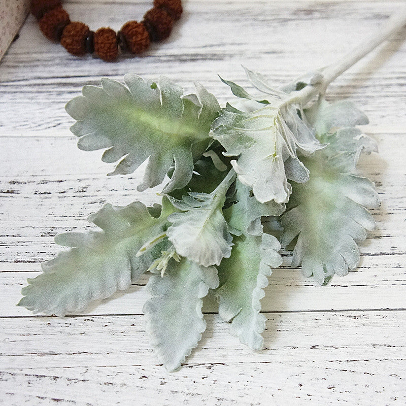 15 Inch Lambs Ear Leaves and Dusty Miller Stems, 15 Pcs Real Touch Silver Ragwort Foliage Artificial Leaves Bulk