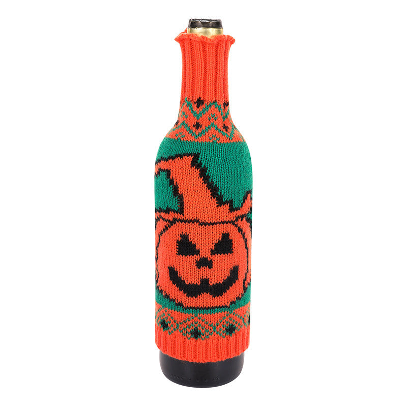Bulk 5 Pcs Halloween Christmas Wine Bottle Covers Knitted Pumpkin Design for Holiday Decor Party Restaurant Decorations Wholesale