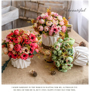 6 Inch Artificial Peony and Daisy Flower Bouquet in Vase, 1 Pot, Silk Flowers