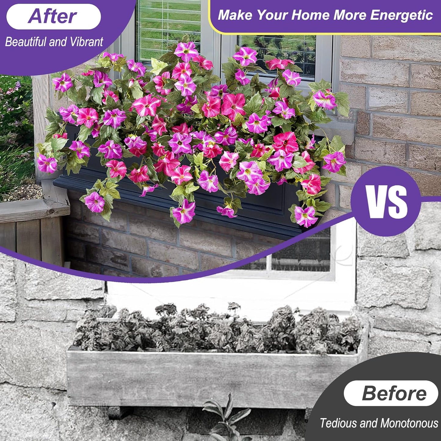 Premium Artificial Petunias with UV Resistant Flowers 2 Fade Proof Faux Plants Outdoor Porch Garden Balcony Patio Decor