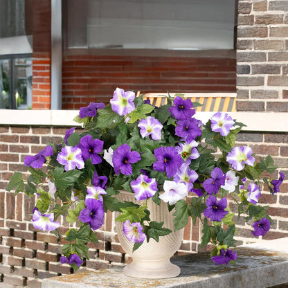 Premium Artificial Petunias with UV Resistant Flowers 2 Fade Proof Faux Plants Outdoor Porch Garden Balcony Patio Decor
