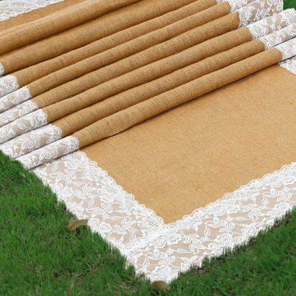 Bulk Wedding Aisle Runner Heavy Duelayer Jute with Antique Lace Trim UV-Resistant & Biodegradable for Beach Garden Church Weddings Commercial-Grade Outdoor Ceremony Path Wholesale