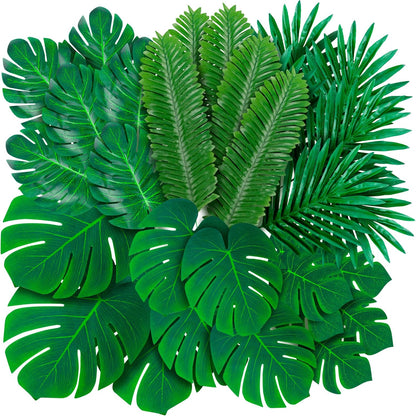 Premium 108 Count Tropical Foliage 2 Set  6 Sizes Artificial Palm Leaves with Stems Luau Safari Wedding Durable All Weather Décor