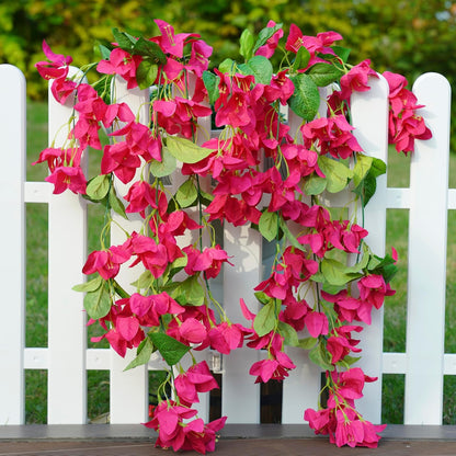 Premium 2 pcs Lifelike Silk Bougainvillea Hanging Vines - UV-Resistant Outdoor Artificial Flowers for Porch Decor Patio Balcony Accent