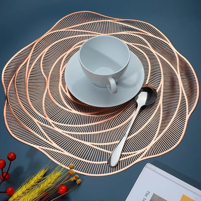 Bulk PVC Round Washable Placemats Hollow-Out Rose Placemats for Wedding Holidays Party Decor Wholesale