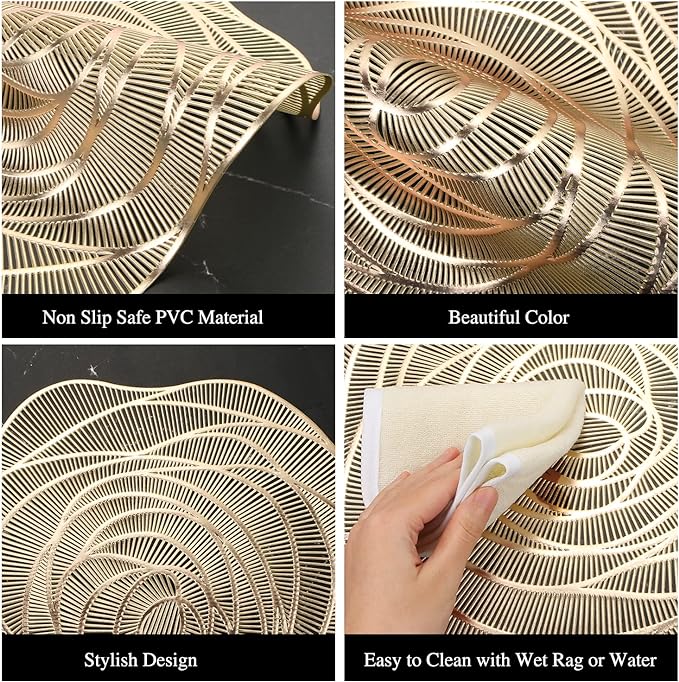 Bulk PVC Round Washable Placemats Hollow-Out Rose Placemats for Wedding Holidays Party Decor Wholesale