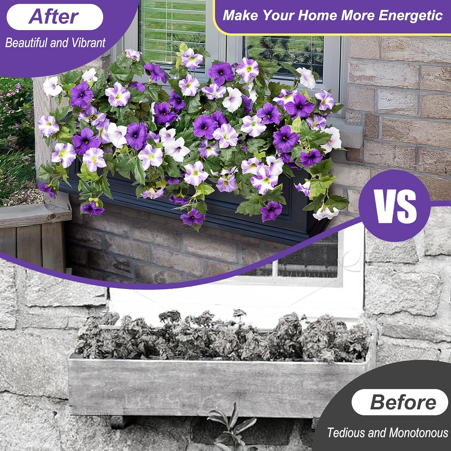 Premium Artificial Petunias with UV Resistant Flowers 2 Fade Proof Faux Plants Outdoor Porch Garden Balcony Patio Decor