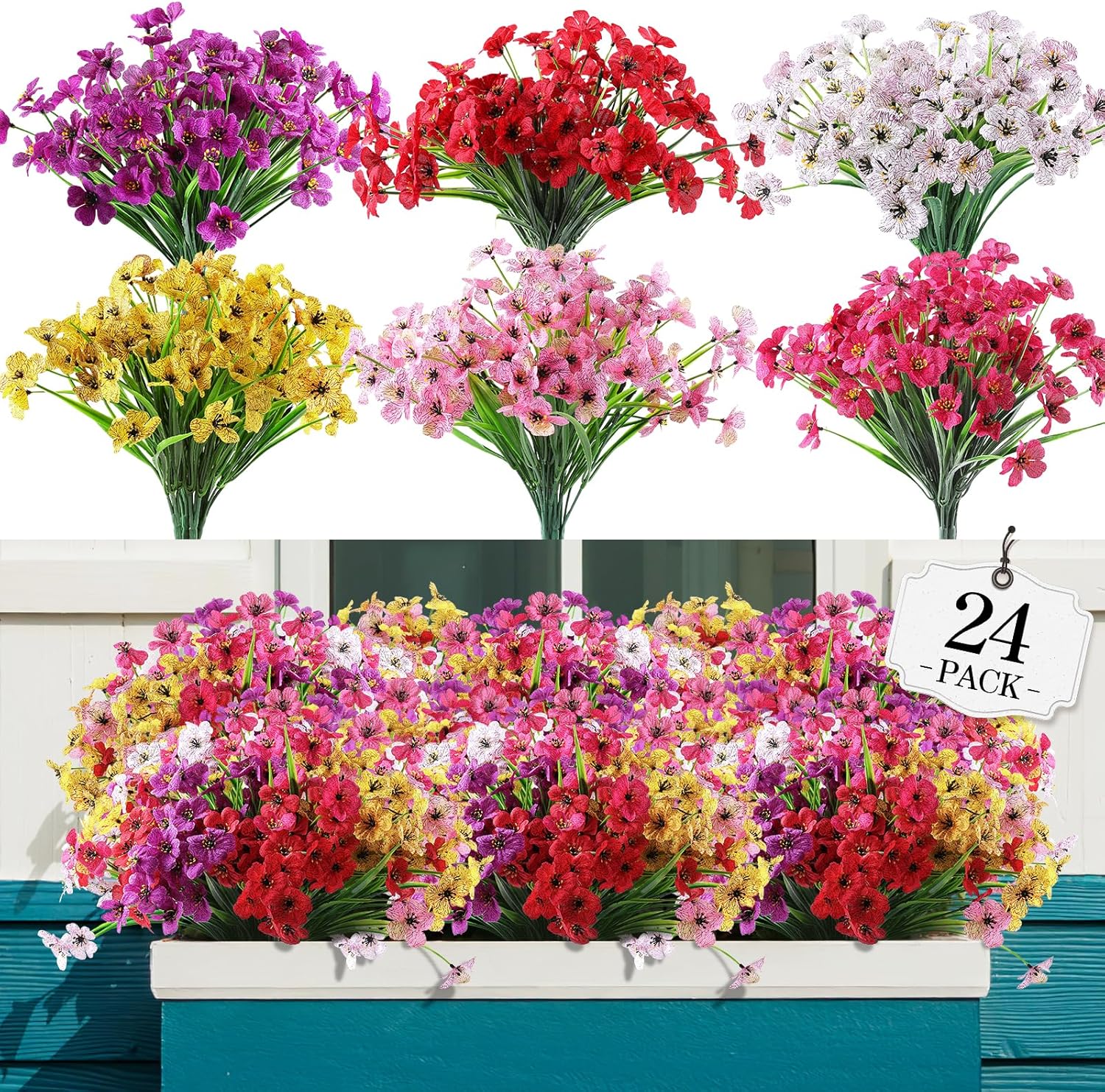 Bulk 24 Violet Artificial Flowers 2025 UV Proof Marine Grade Outdoor Farmhouse Weddings Patio Hanging Planters Weatherproof Wholesale