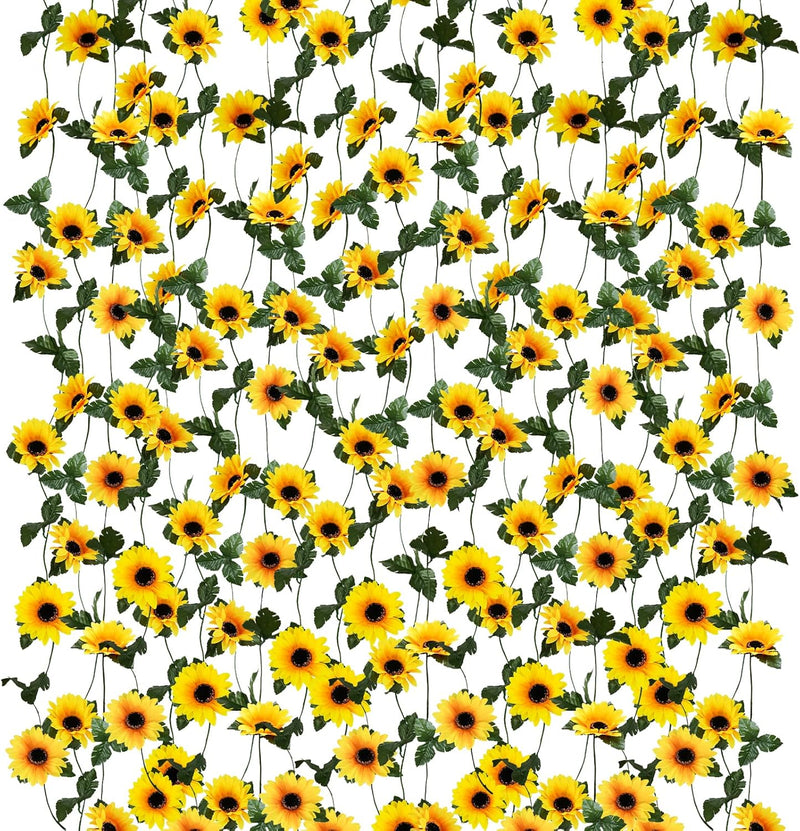 7.5ft Artificial Sunflower Garland 7 Stems Silk Flowers with Green Leaves Outdoor Indoor Decor