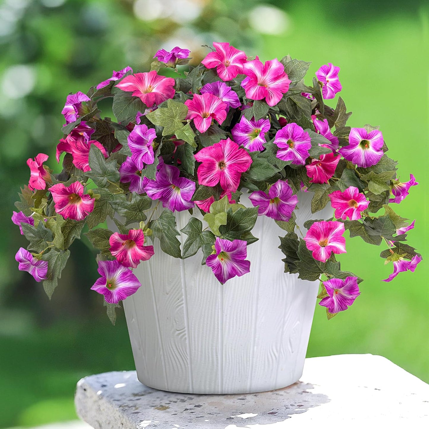 Premium Artificial Petunias with UV Resistant Flowers 2 Fade Proof Faux Plants Outdoor Porch Garden Balcony Patio Decor