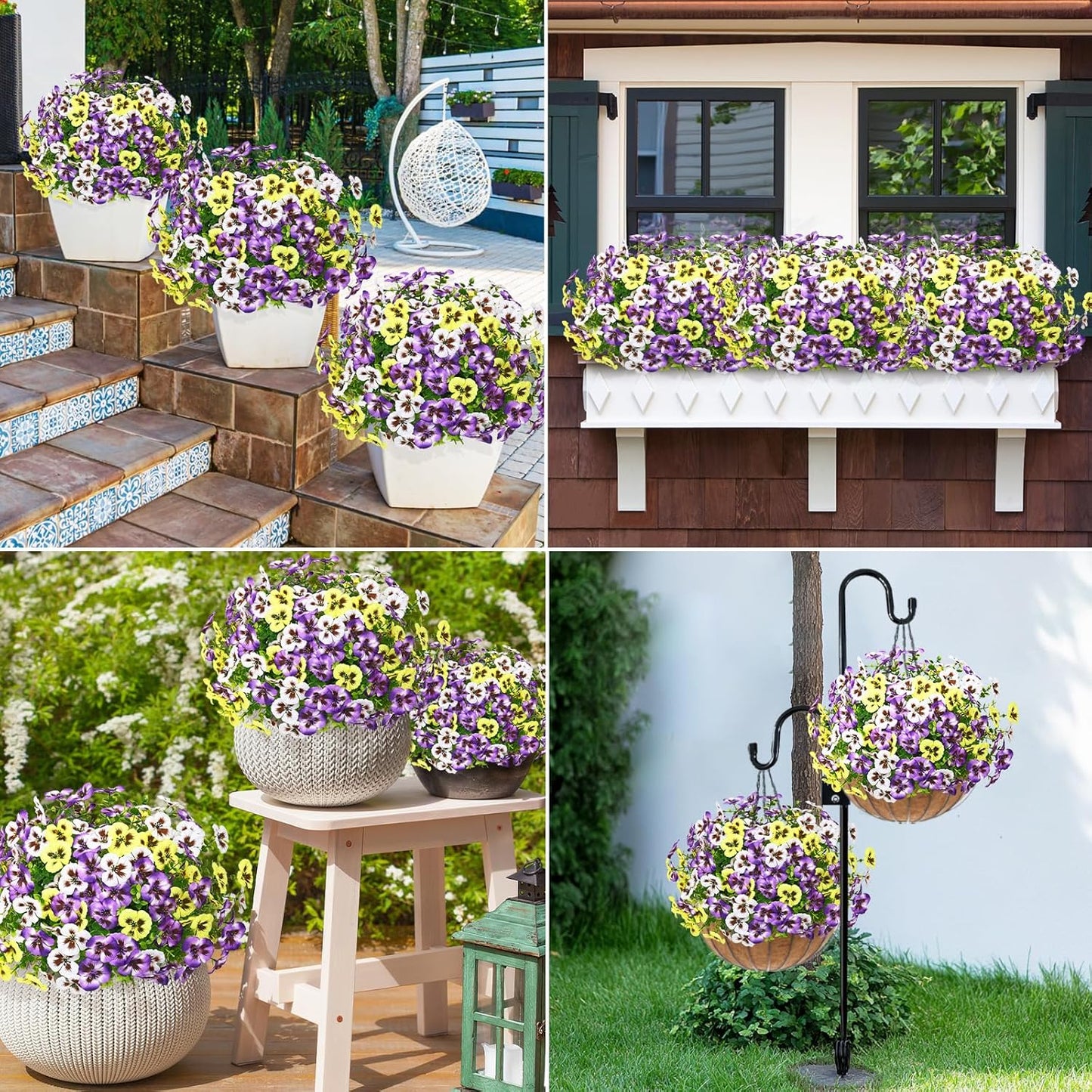 Premium UV-Resistant Silk Pansy Flowers 12 pcs Realistic Outdoor Fake Plants Porch Garden Patio Planters High Durability Decor