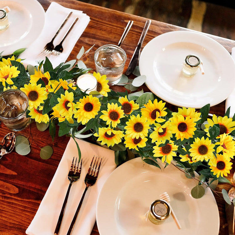 7.5ft Artificial Sunflower Garland 7 Stems Silk Flowers with Green Leaves Outdoor Indoor Decor