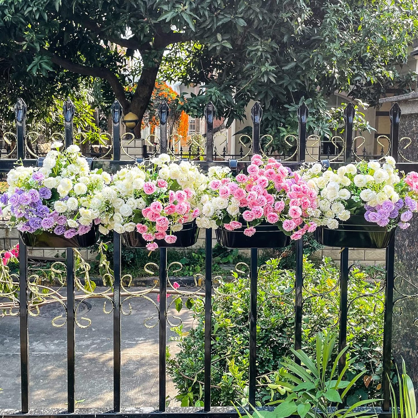 Premium Metal Wall Planters 4 Pack Large Hanging Flower Pots with Adjustable Hooks for Balcony Garden Patio Indoor Outdoor Decor