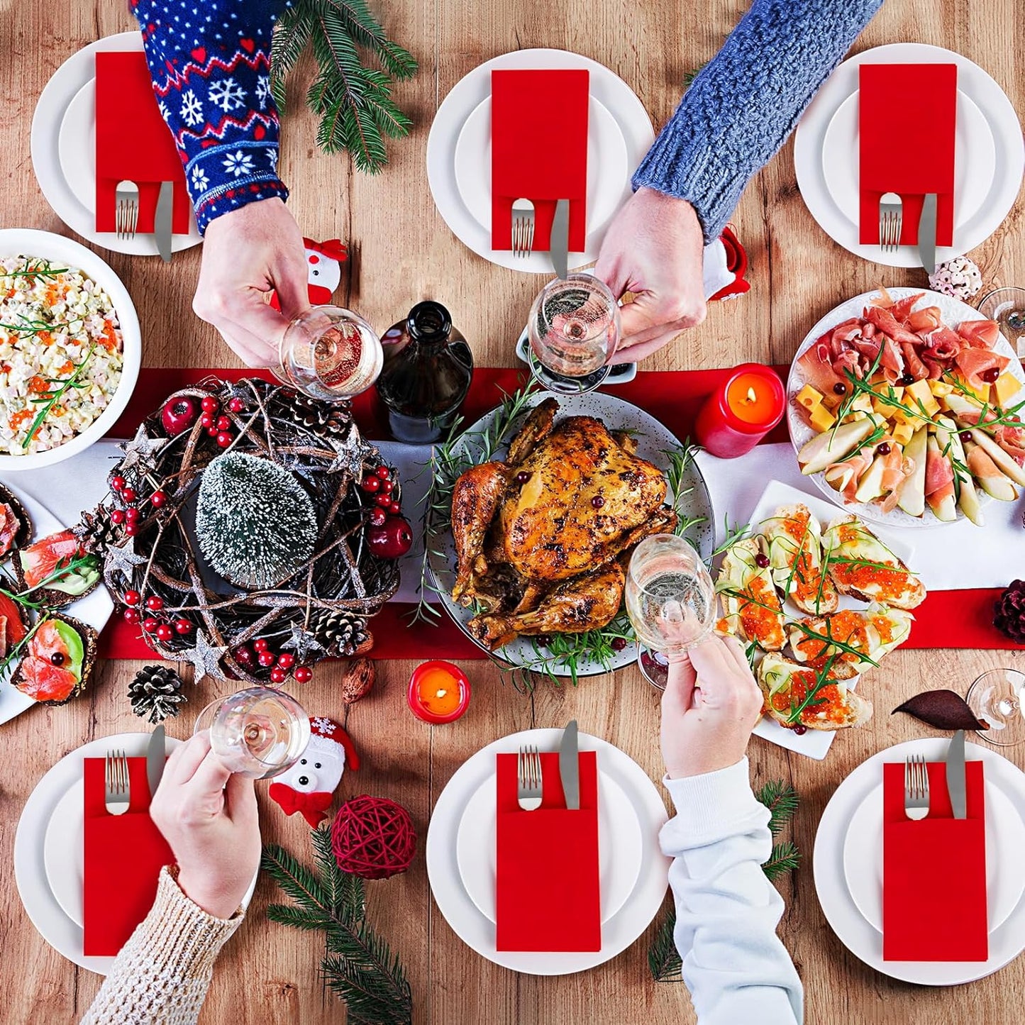 Bulk 100 Pcs 16.5" x 16.5" Premium Dinner Napkins with Flatware Pocket Soft Absorbent Cloth for Kitchen Parties Weddings Events Wholesale