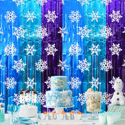 Bulk 2 Pcs Winter Wonderland Party Decor Metallic Foil Snowflake Backdrop Curtains for Girls' Birthday Celebration Wholesale