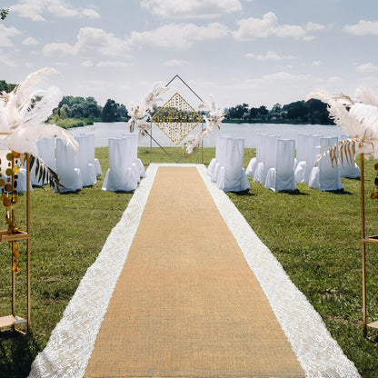 Bulk Wedding Aisle Runner Heavy Duelayer Jute with Antique Lace Trim UV-Resistant & Biodegradable for Beach Garden Church Weddings Commercial-Grade Outdoor Ceremony Path Wholesale