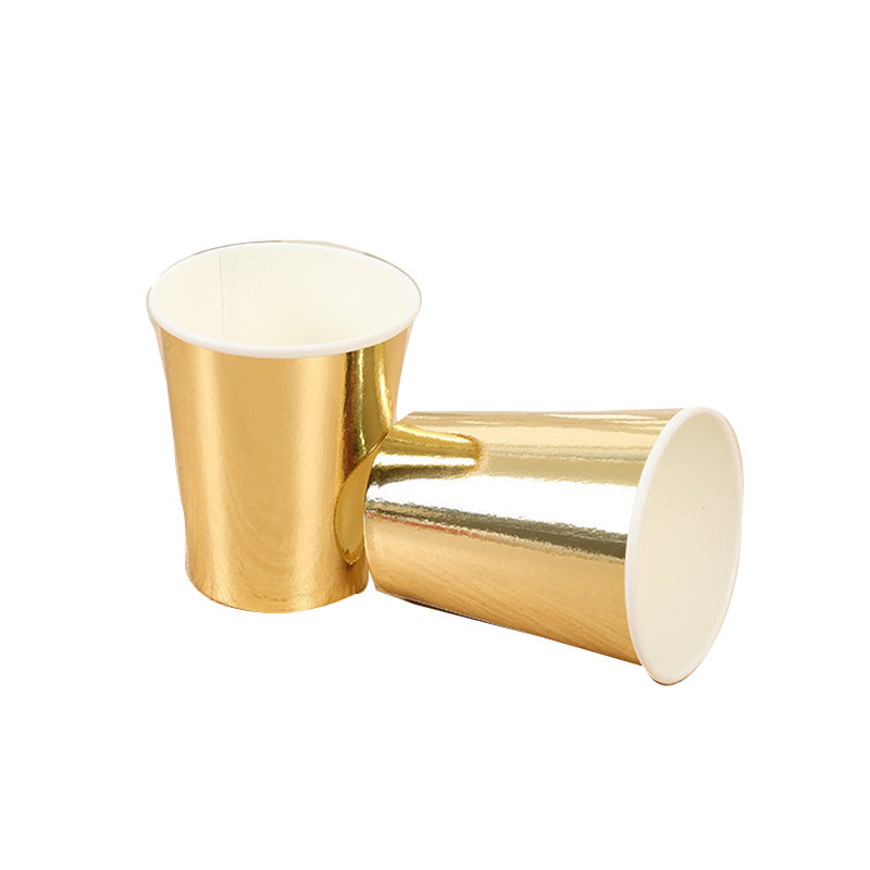 Bulk 50 Pcs Gold Disposable Dinnerware Set Paper Plates Paper Cups Paper Napkin Knife Fork Spoon Party Supplies Wholesale